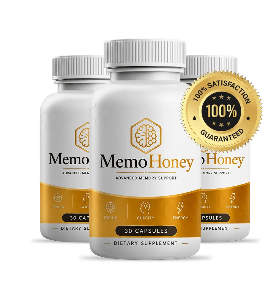MemoHoney bottles with the 100% satisfaction 60-day money-back guarantee seal
