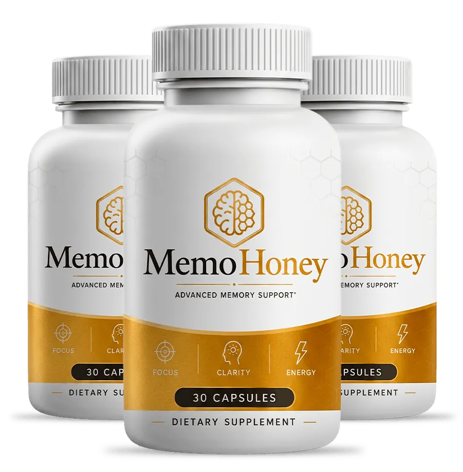 MemoHoney 3 bottle package of the memory and mental clarity supplement